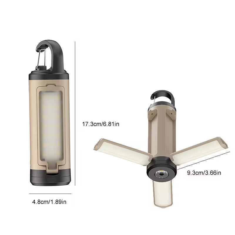 LED Foldable Camping Light – khaki Edition -200 Lumens | Rechargeable USB-C Lantern